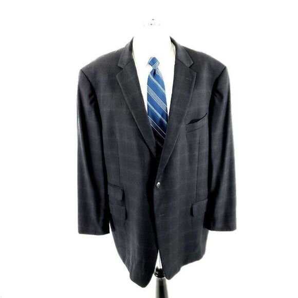 DAMAGED Joseph Abboud Reda Super 110s Wool 2 Button Blazer 48L Gray Windowpane - Picture 4 of 13